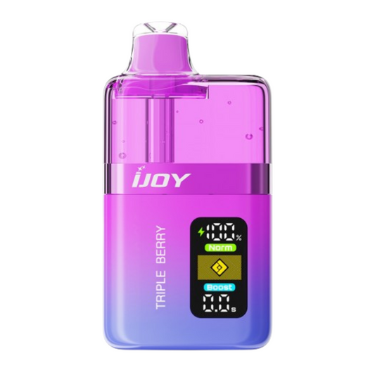 Close-up of iJOY XP50000 showing visible e-liquid chamber and adjustable airflow