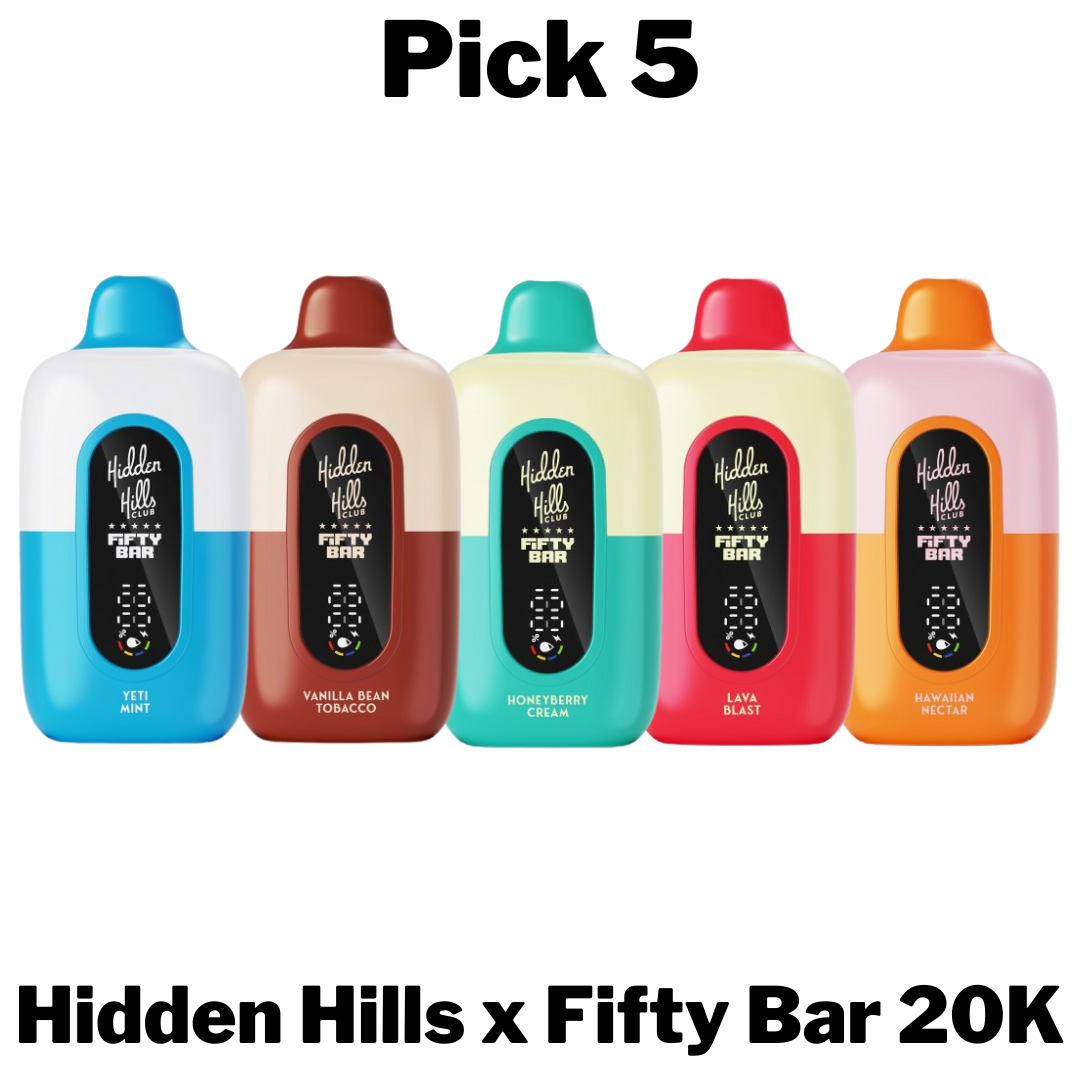Hidden Hills x Fifty Bar 20k Disposable Vape Pick 5 Zuluvape Hidden Hills x Fifty Bar 20k Disposable Vape Pick 5 Zuluvape