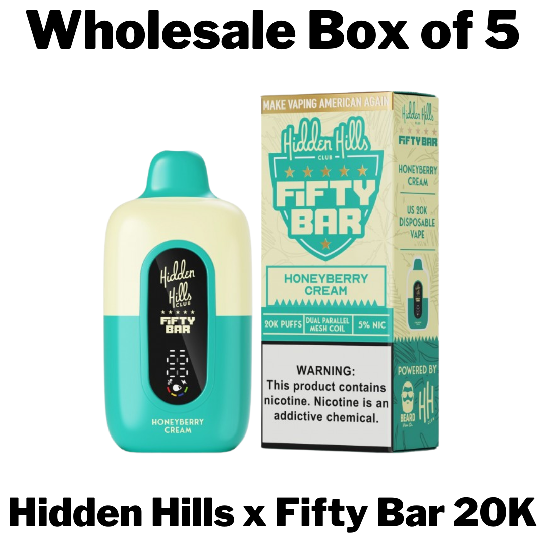 Hidden Hills x Fifty Bar 20k Disposable Vape Wholesale Box of 5