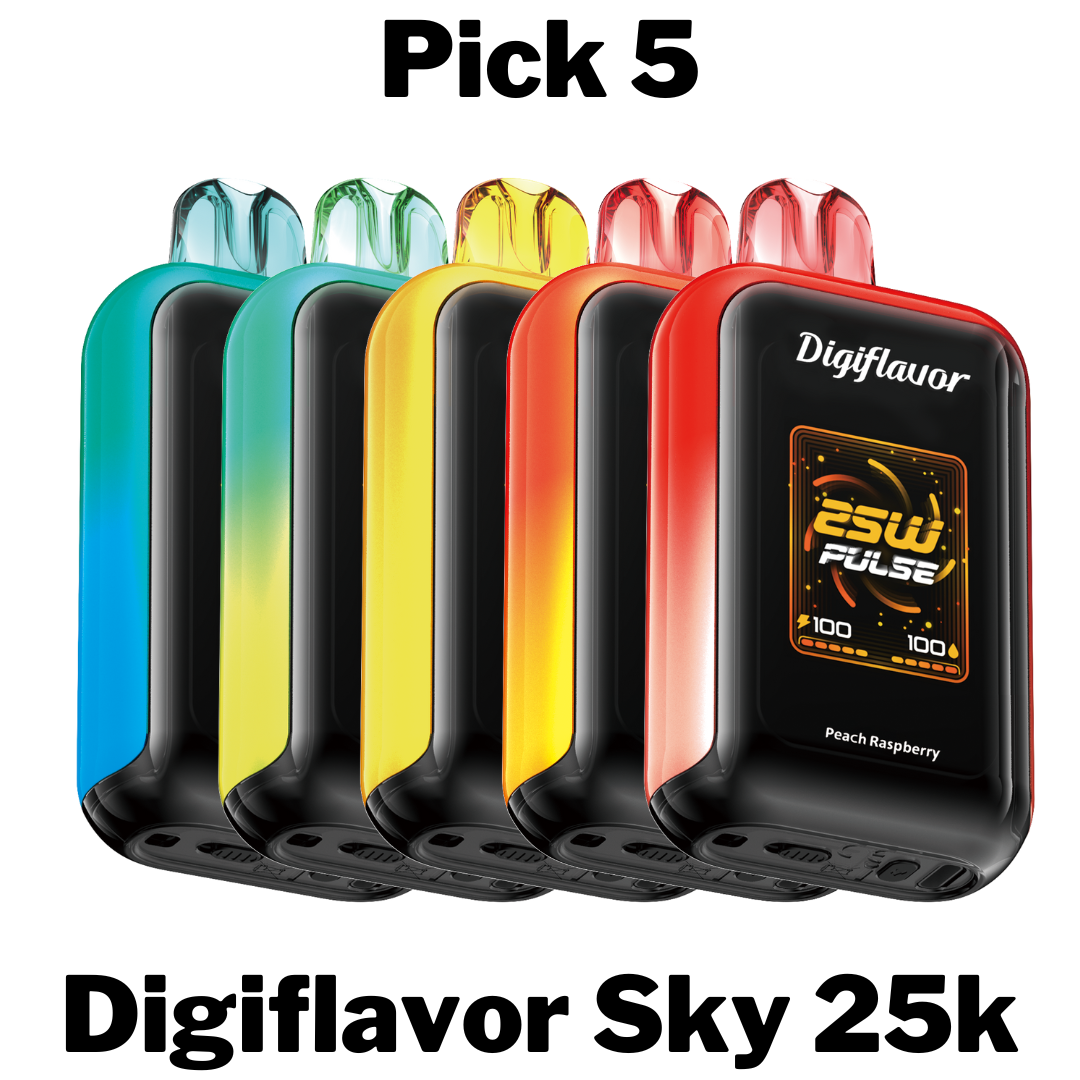 Introducing the Digiflavor Sky 25k Disposable Vape, formerly known as the Geek Bar Skyview. This advanced disposable vape offers a premium vaping experience with 16mL of pre-filled e-liquid and an impressive 25,000 puffs. With a 5% nicotine strength and an 800mAh Type-C rechargeable battery, you can enjoy consistent, flavorful hits at your preferred intensity. Choose between three vaping modes—Soft (12W), Norm (18W), or Pulse (25W)—all powered by a dual mesh coil for enhanced vapor production and flavor.