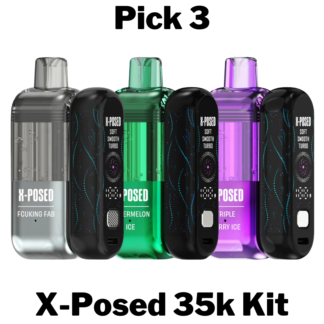 Choose any 3 flavors of X-Posed 35k Kits today! Fcuking Fab, Watermelon Ice, Triple Berry Ice and more!