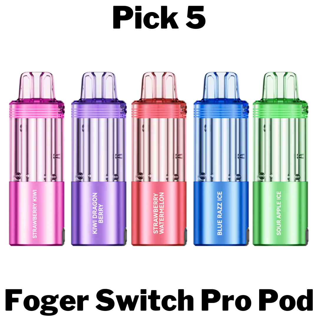 Pick 5 Foger Switch Pro Pods - Mix and Match Top Flavors for Powerful, Long-Lasting Vaping with Replaceable Pods.