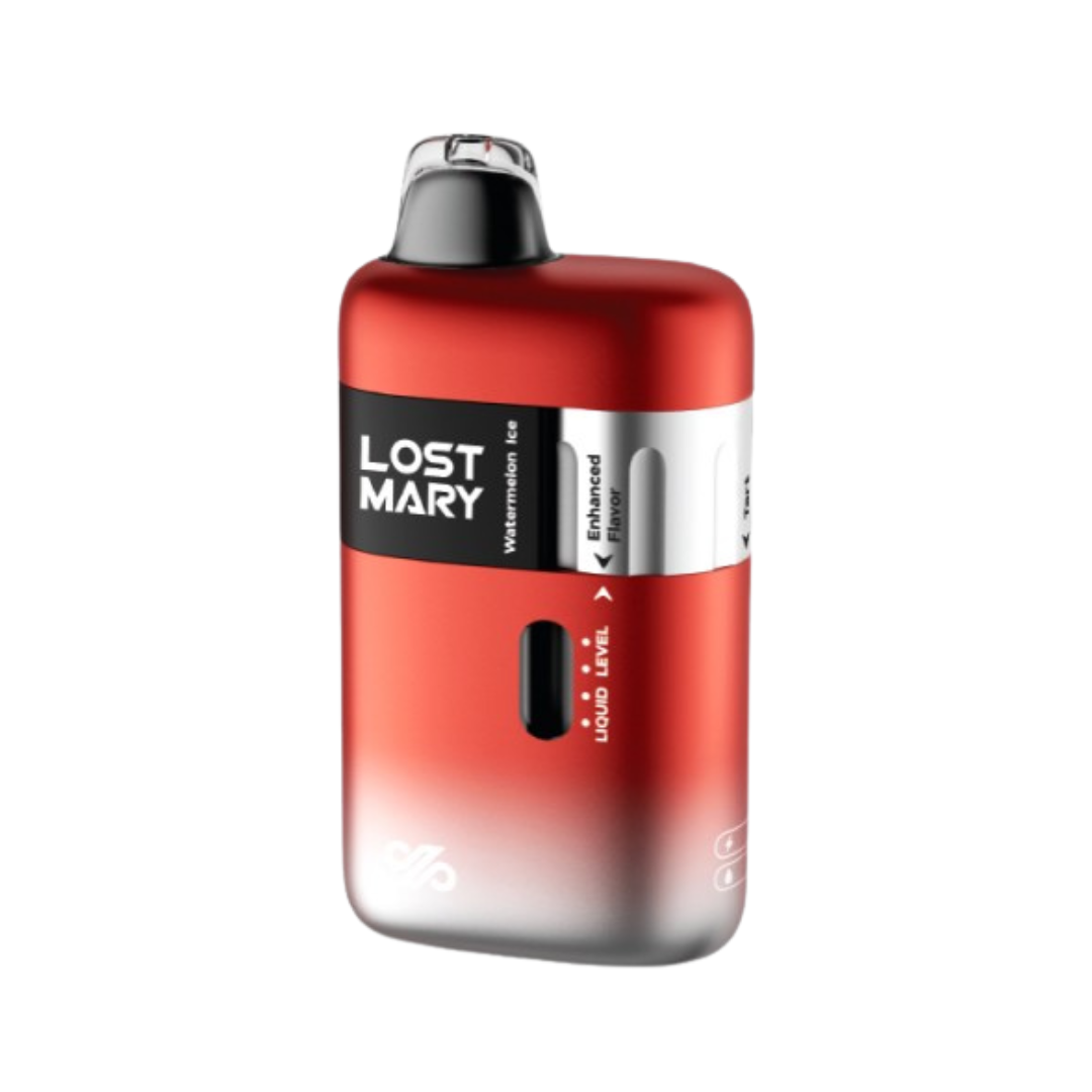 Red and silver vape device 'Lost Mary Ultrasonic' on a white background