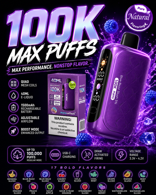 HorizonTech 100K Disposable Vape Review | Up to 100,000 Puffs & Quad Mesh Performance