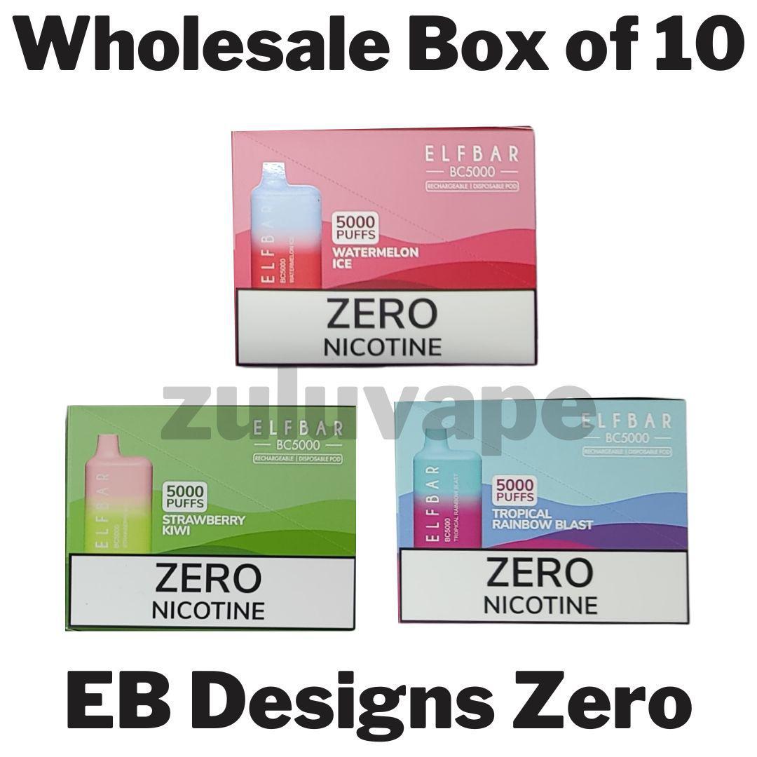EB Designs (Formerly Elf Bar) Zero Nicotine Disposable Vape Wholesale Box of 10