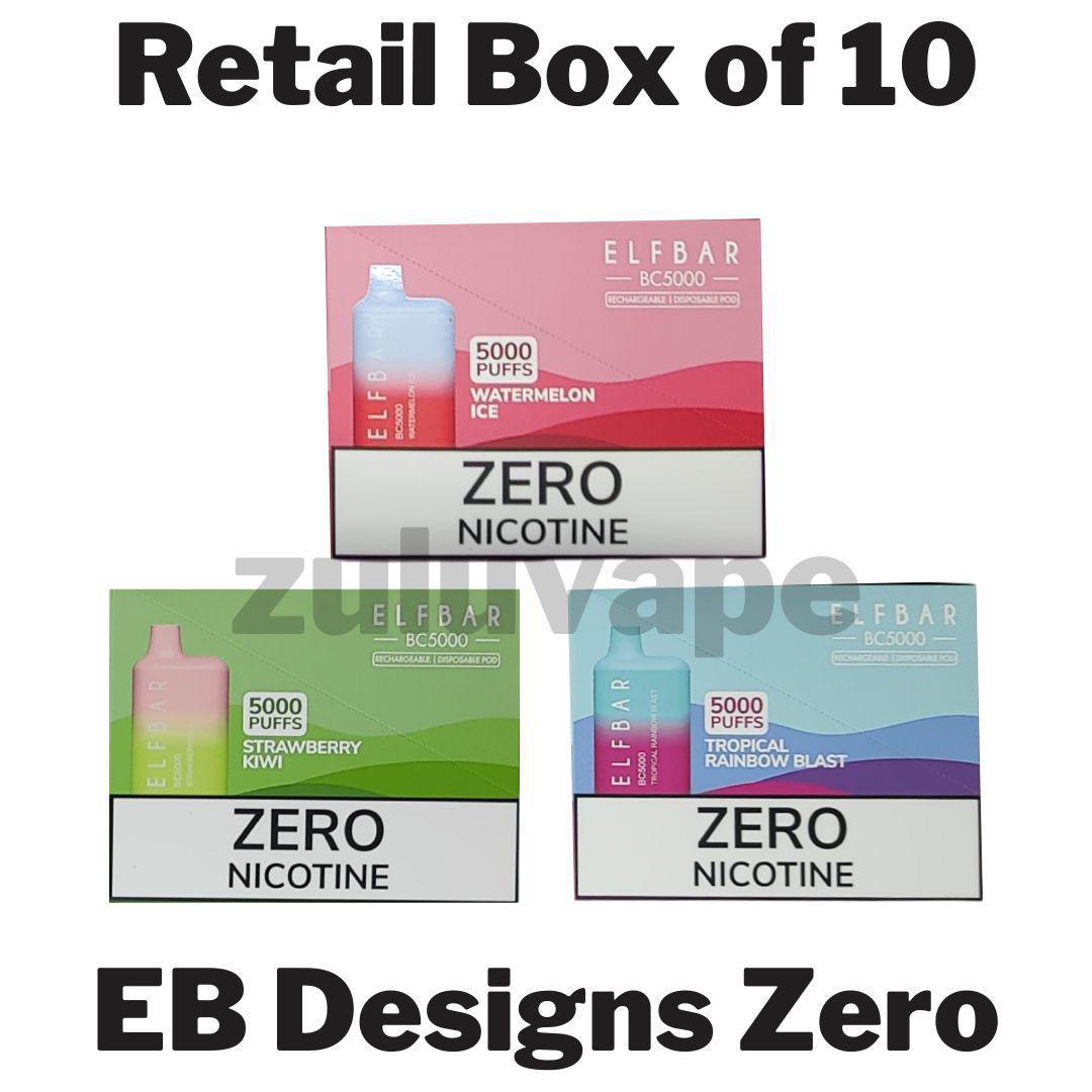EB Designs (Formerly Elf Bar) Zero Nicotine Disposable Vape Box of 10