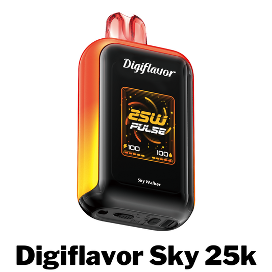 Introducing the Digiflavor Sky 25k Disposable Vape, formerly known as the Geek Bar Skyview. This advanced disposable vape offers a premium vaping experience with 16mL of pre-filled e-liquid and an impressive 25,000 puffs. With a 5% nicotine strength and an 800mAh Type-C rechargeable battery, you can enjoy consistent, flavorful hits at your preferred intensity. Choose between three vaping modes—Soft (12W), Norm (18W), or Pulse (25W)—all powered by a dual mesh coil for enhanced vapor production and flavor.