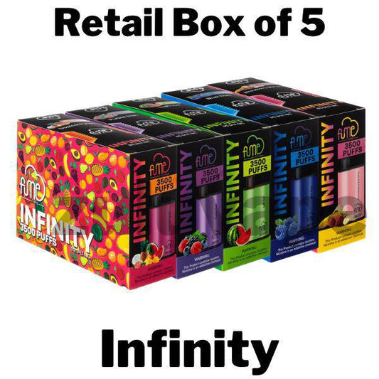 Fume Infinity Disposable Vape Box of 5, featuring 3,500 puffs per device, pre-filled with premium e-liquid, and a powerful battery for extended use. Ideal for bulk purchasing with a variety of rich, satisfying flavors.