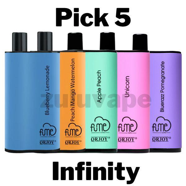 Fume Infinity Disposable Vape Pick 5, offering a customizable selection of 5 devices, each with 3,500 puffs, pre-filled with high-quality e-liquid, and long-lasting battery life. Perfect for mixing and matching popular flavors in bulk.