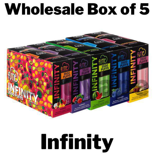 Fume Infinity Disposable Wholesale Box of 5, featuring 3,500 puffs per device, pre-filled with premium e-liquid, and a powerful battery for extended use. Perfect for wholesale buyers seeking popular flavors in bulk.