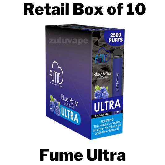 Fume Ultra Disposable Vape Box of 10 contains a full box of 10 vapes in one flavor, each delivering up to 2,500 puffs in a sleek, portable design perfect for on-the-go vaping.