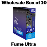 Fume Ultra Disposable Vape Wholesale Box of 10 contains a full box of 10 vapes in one flavor, each delivering up to 2,500 puffs in a sleek, portable design perfect for on-the-go vaping.