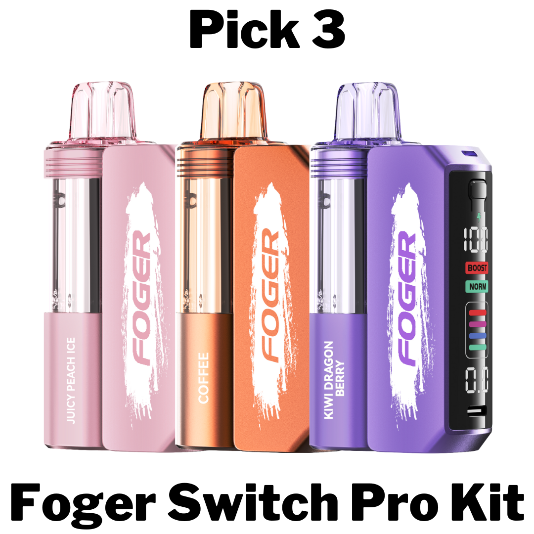 Pick 3 Foger Switch Pro Kits – Bundle of three reusable vape kits with dual-mode power and sleek design